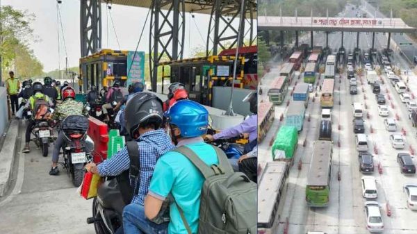 পদ্মা সেতুর মাওয়া টোল প্লাজায় ঈদযাত্রায় ঘরমুখো মানুষের ভিড়