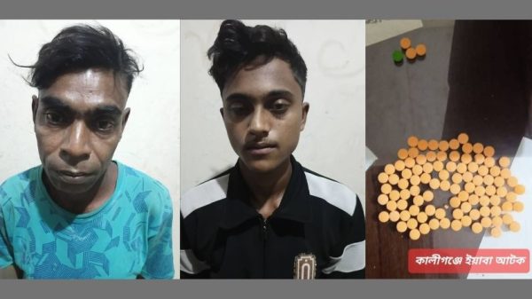 কালীগঞ্জে পুলিশের অভিযানে আটক মাদক ব্যবসায়ী ও উদ্ধারকৃত ইয়াবা গাঁজা