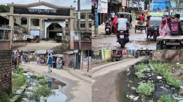 ঝিনাইদহের মহেশপুর পৌরসভার ভাঙাচোরা সড়ক, জলাবদ্ধতা ও নাগরিক সেবার সংকটে দুর্ভোগে থাকা পৌরবাসীর চিত্র